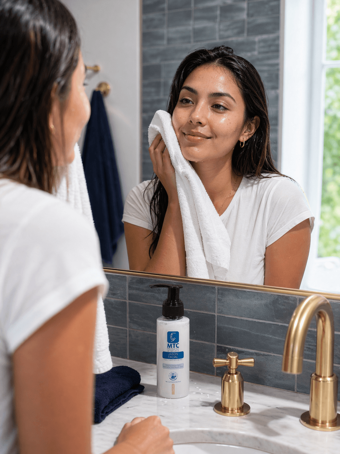 Momento de skincare frente al espejo